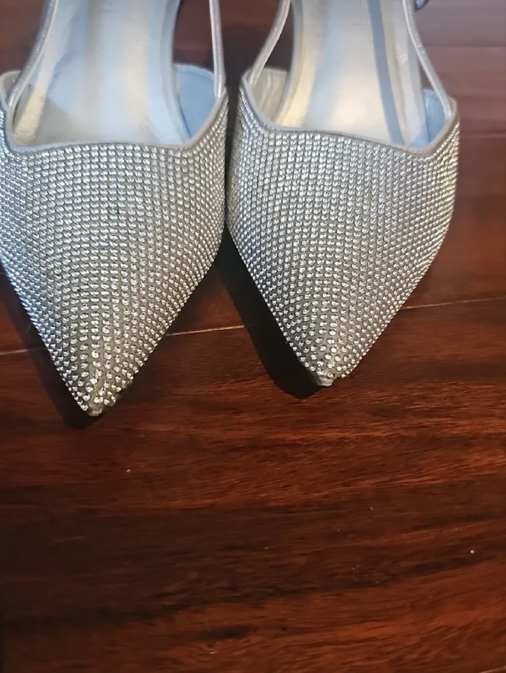 Madden Girl Silver Rhinestone Slingback Kitten Heels